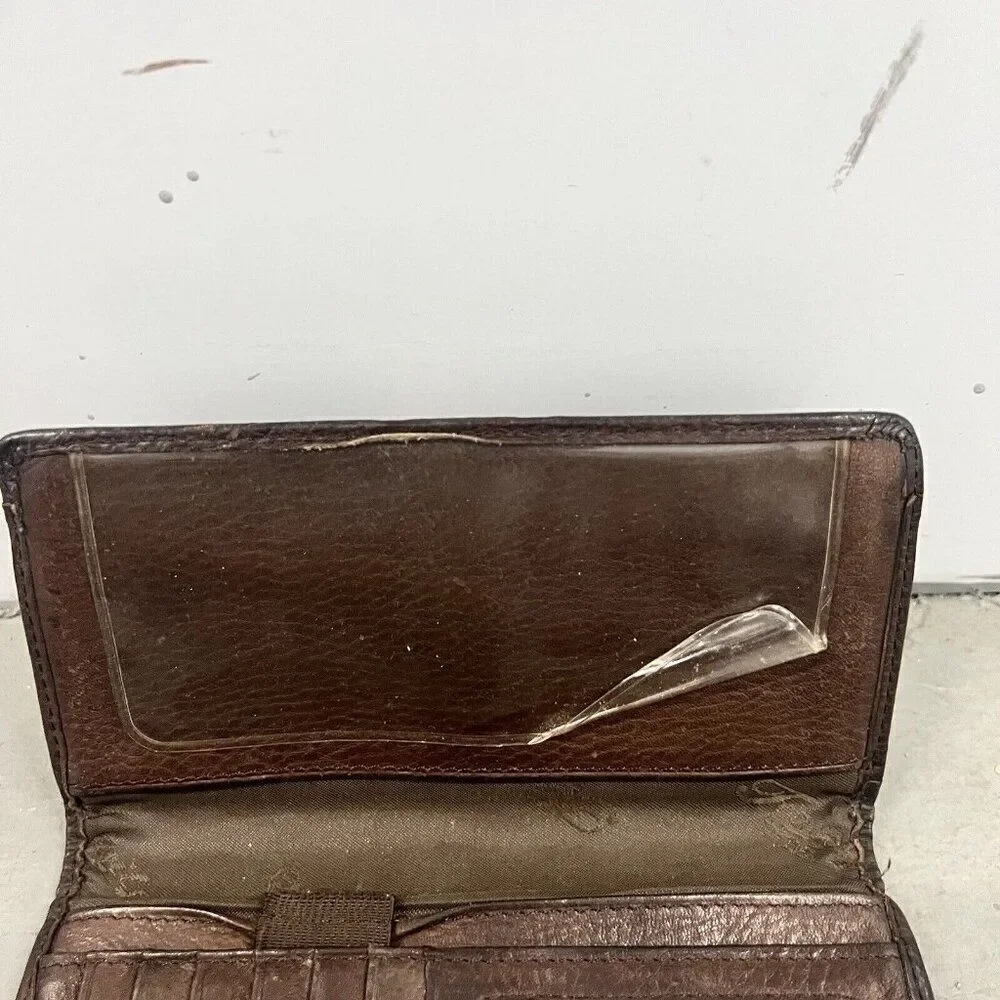 Vintage Fossil Brown Leather Women's Wallet‎ Multi-Compartment Checkbook Snap